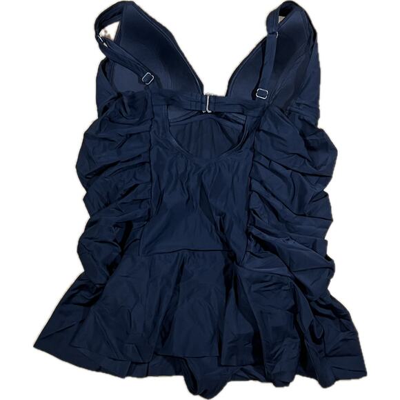 Black V Neck Ruched One Piece Swimsuit Skirted Tummy Control Swimwear Womens 4X - Picture 4 of 10